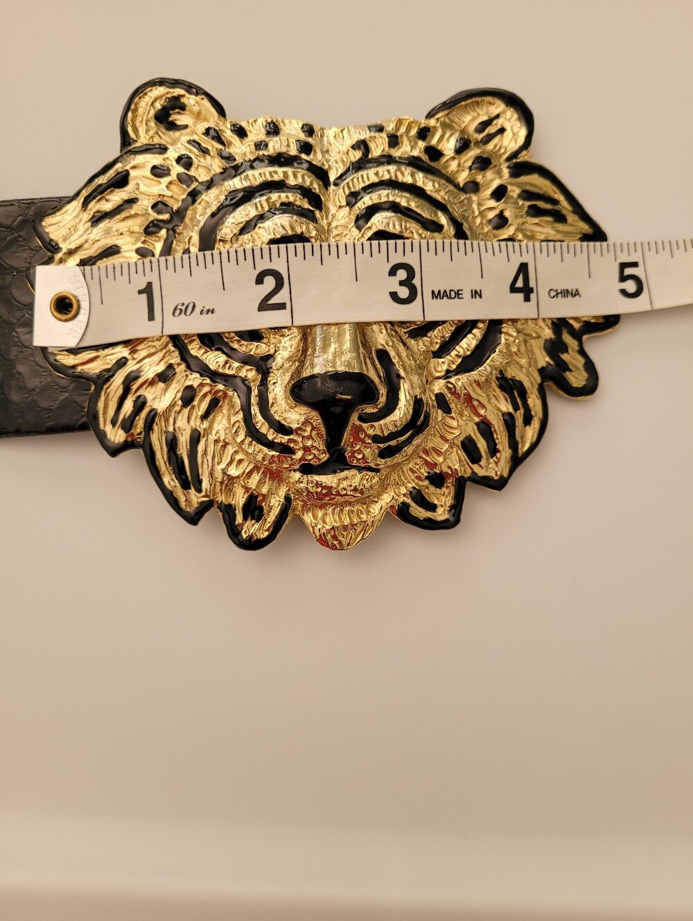 Vtg Mimi Di 1987 Lion Head Belt Buckle Removable belt Black Gold Lux Animal - Picture 8 of 16